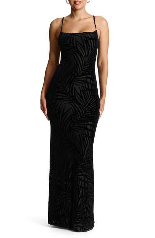 Shop Naked Wardrobe Palm Frond Burnout Velvet Mock Maxi Dress In Palm Black