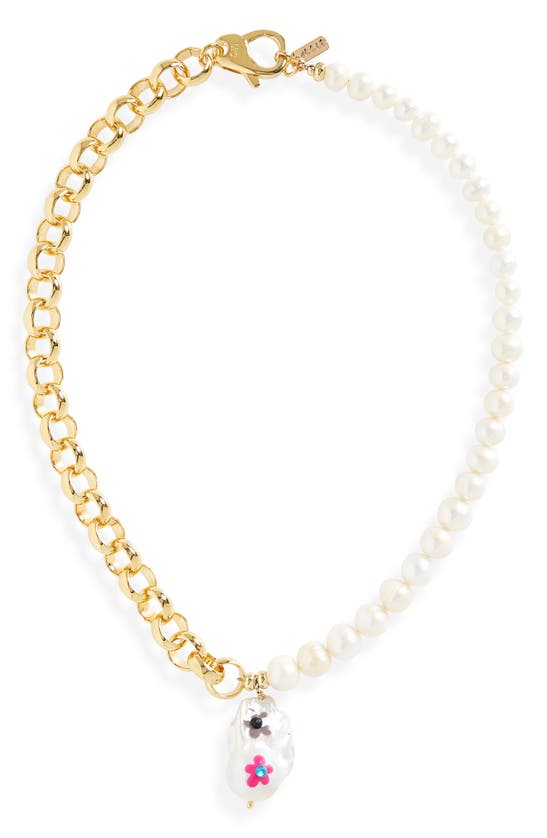Martha Calvo Blossom Baroque Pearl & Chain Pendant Necklace In Gold