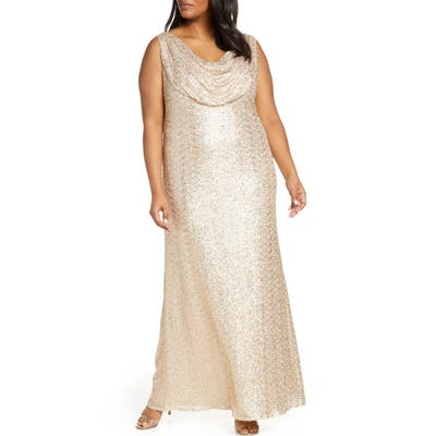 Plus Size Vince Camuto Cowl Neck Sequin Gown, Beige