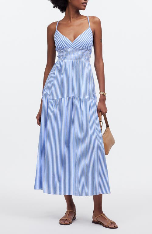 Madewell Stripe Empire Waist Tiered Maxi Sundress In Blue And White Stripe