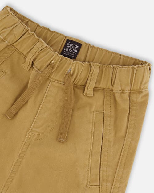 Shop Deux Par Deux Boy's Stretch Twill Cargo Jogger Pants Dark Beige In Lark