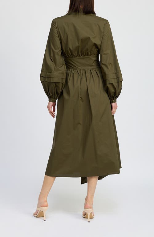 Shop En Saison Berenger Long Sleeve Wrap Cotton Shirtdress In Olive