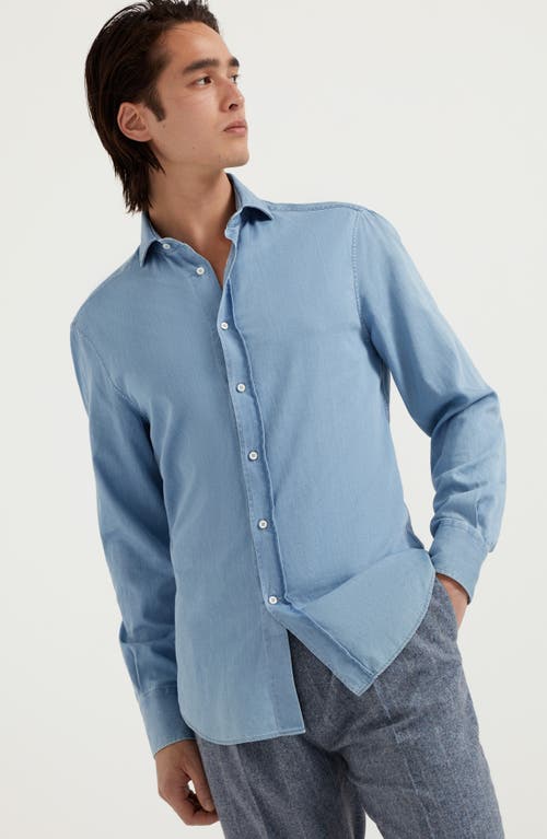 Shop Brunello Cucinelli Lightweight Denim Shirt In Light Denim