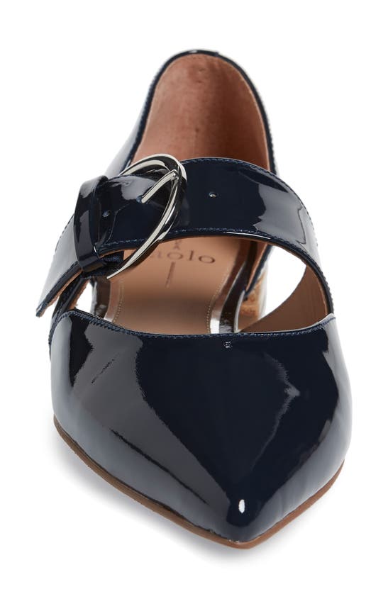 Shop Linea Paolo Dean Pointy Toe Flat In Marine Blue Patent Leather