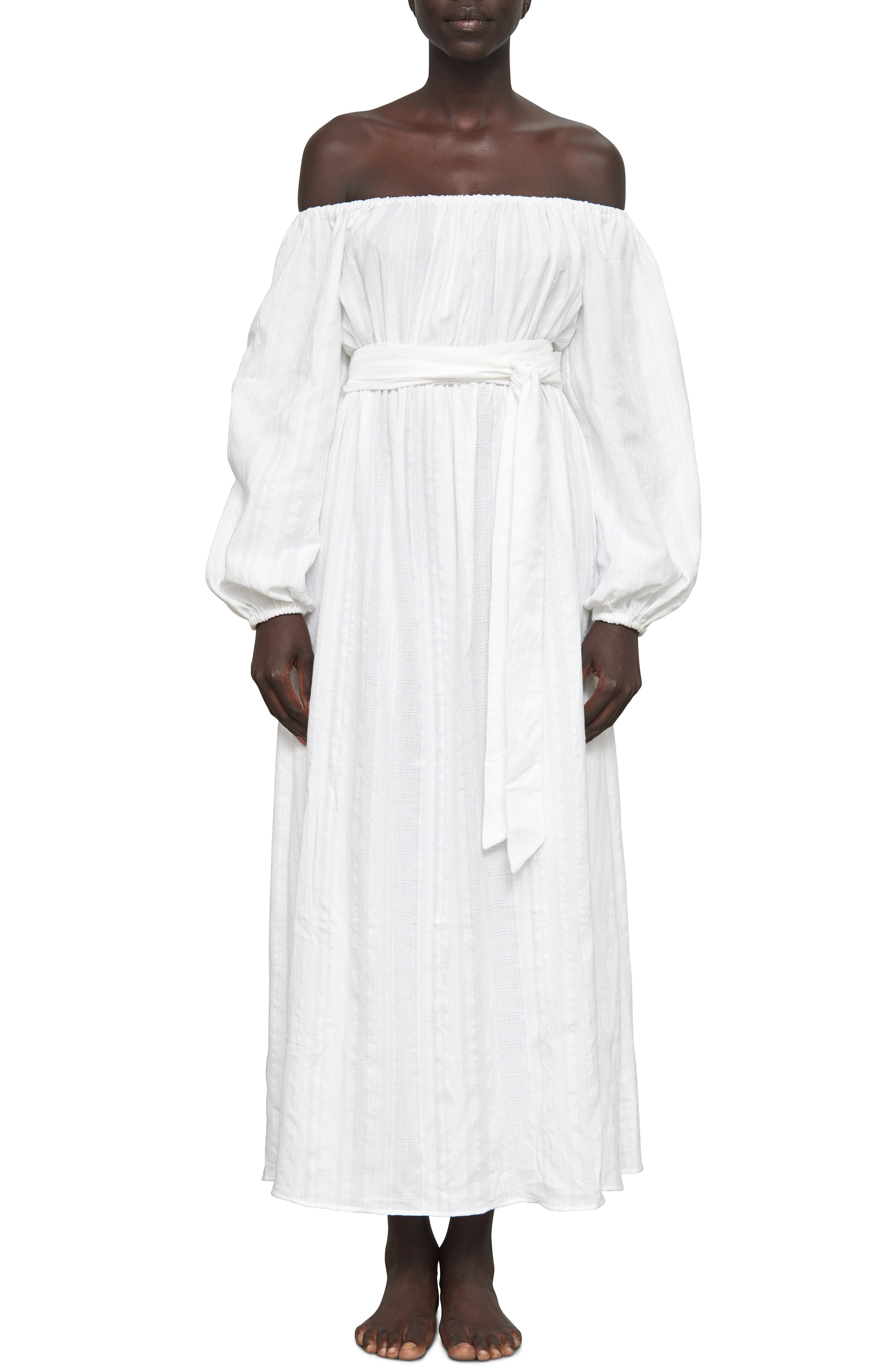 Mara Hoffman Malika Organic Cotton Off The Shoulder Cover-Up Maxi Dress, White