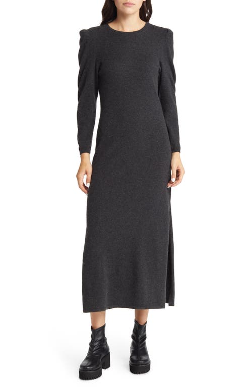 FRAME Shirred Long Sleeve Recycled Cashmere Sweater Dress in Charcoal Heather