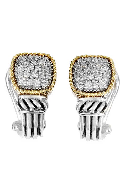 Sterling Silver & 18K Yellow Gold Diamond Earrings - 0.32ct.