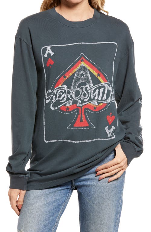 Aerosmith Ace of Spades Oversize Cotton Graphic Sweatshirt in Vintage Black