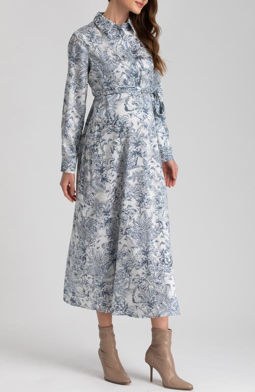 Pietro Brunelli Print Long Sleeve Maternity Dress In Dark Blue
