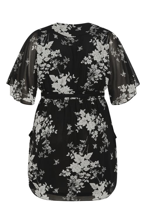 Shop City Chic Bouquet Flutter Sleeve Faux Wrap Dress In Mini Bouquet