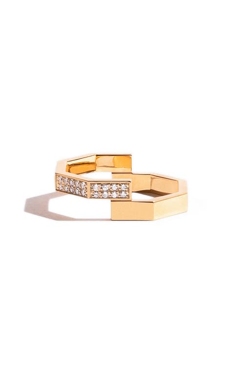 Octogone Double Pavé Lab Created Diamond Ring in 18K Yellow Gold/Lab Diamonds