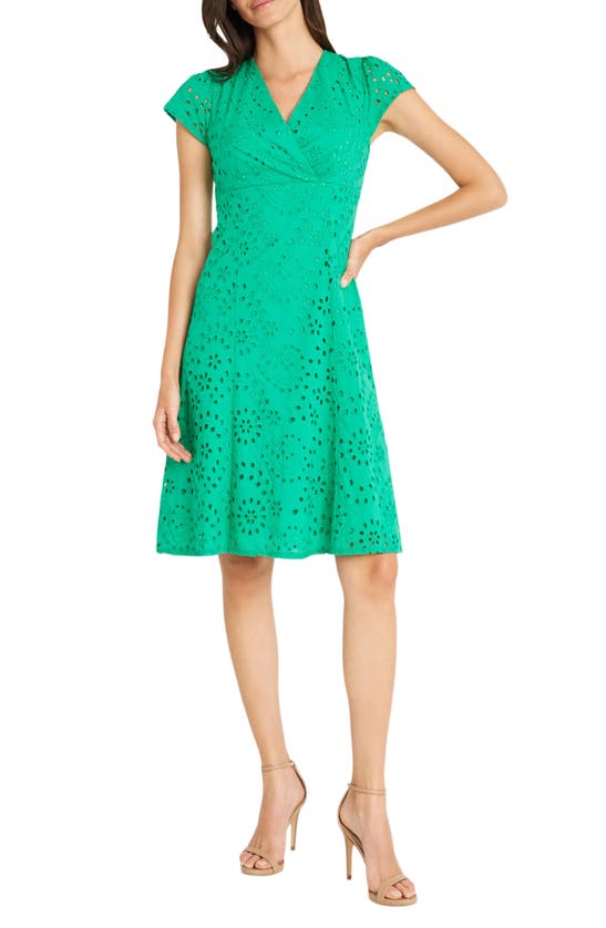 Maggy London Embroidered Eyelet Cap Sleeve Fit & Flare Dress In Antique  White | ModeSens