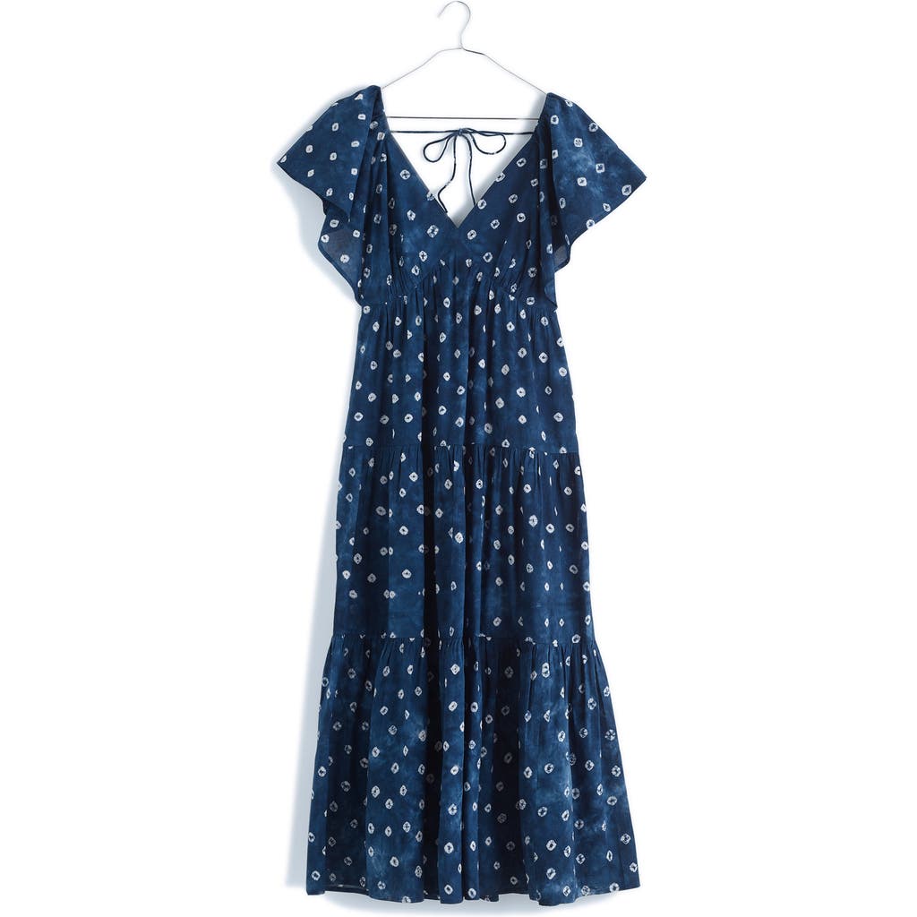 Madewell Shibori Tie Back Tiered Cotton Midi Dress In Cotton Shibori Print