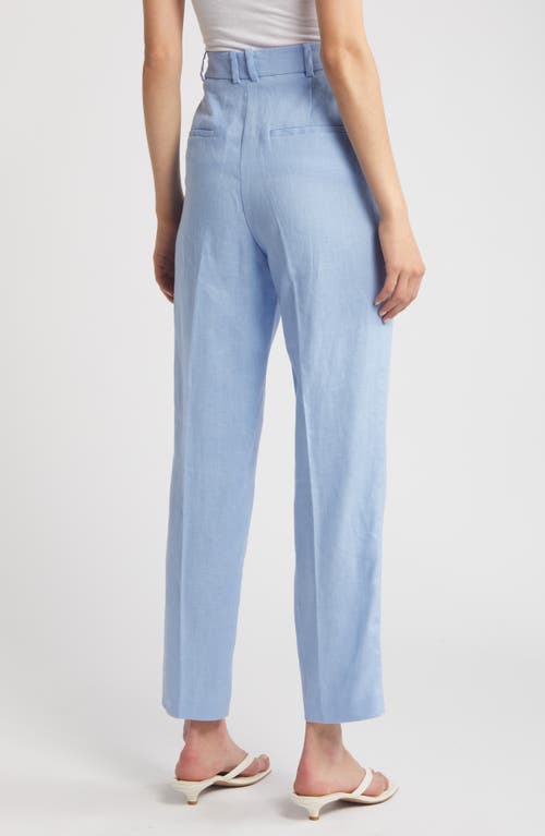 Shop Mango Straight Leg Linen Pants In Pastel Blue