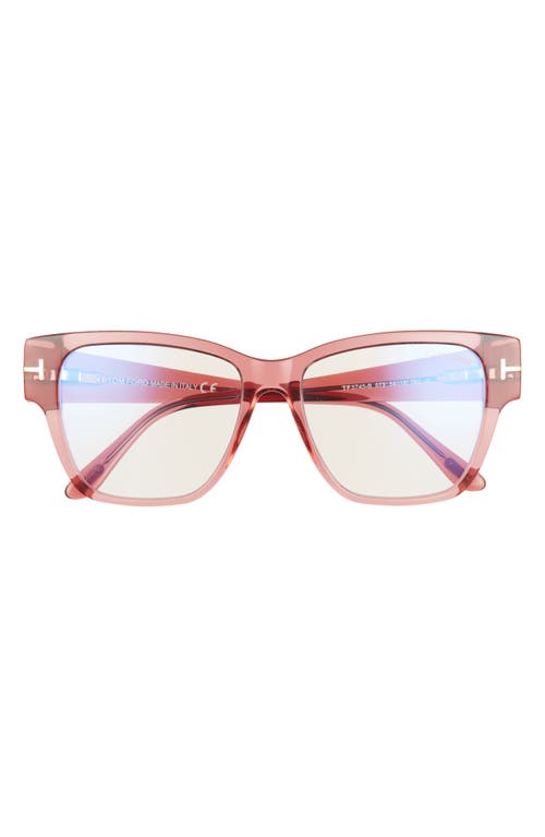 image Tom Ford 54mm Square Blue Light Blocking Reading Glasses In Shiny Transparent Antique Rose At Nordst