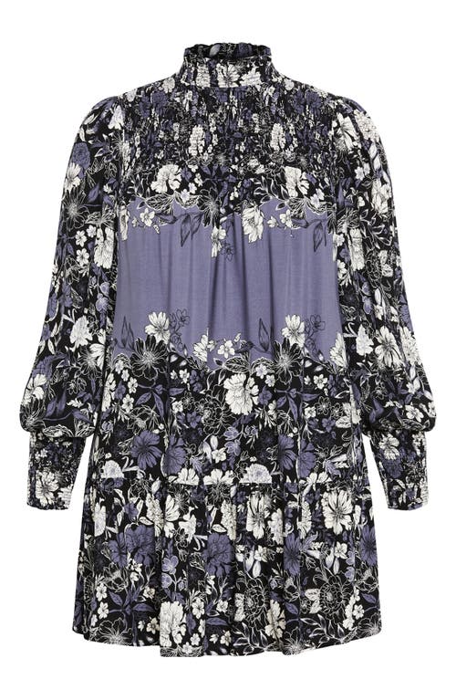 Shop City Chic Cassia Long Sleeve Shift Dress In Blue Floral Plc