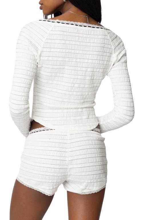 Edikted Lenny Smocked Textured Lace Trim Top In White