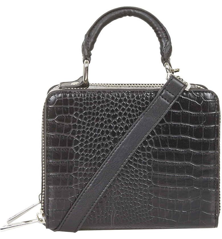 TOPSHOP Croc Effect Box Bag, Main, color, Black