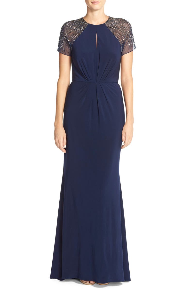 JS Boutique Embellished Illusion Jersey Gown | Nordstrom