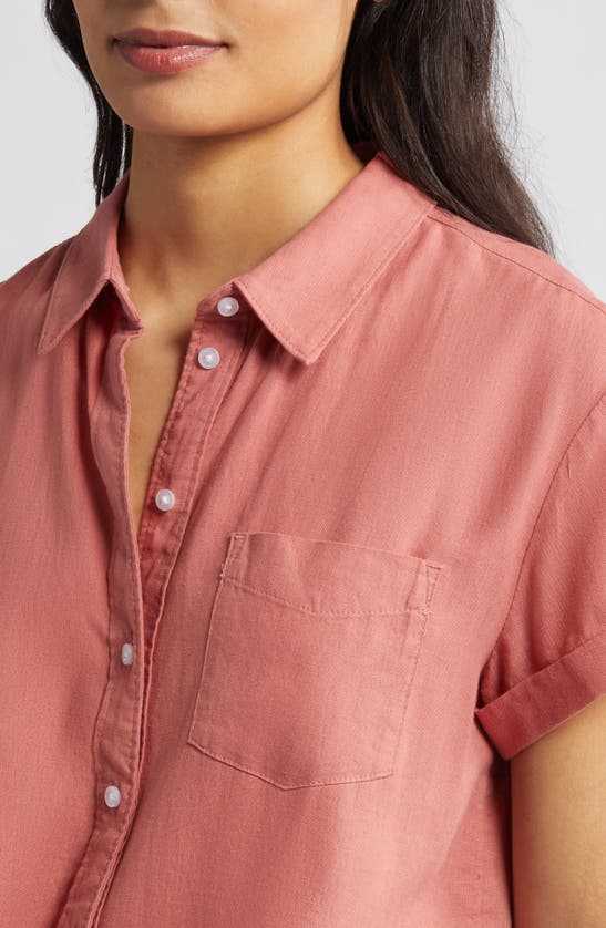 Shop Caslon (r) Linen Blend Camp Shirt In Pink Canyon