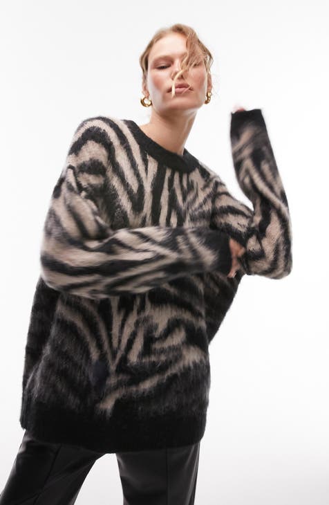 Fuzzy Zebra Print Sweater