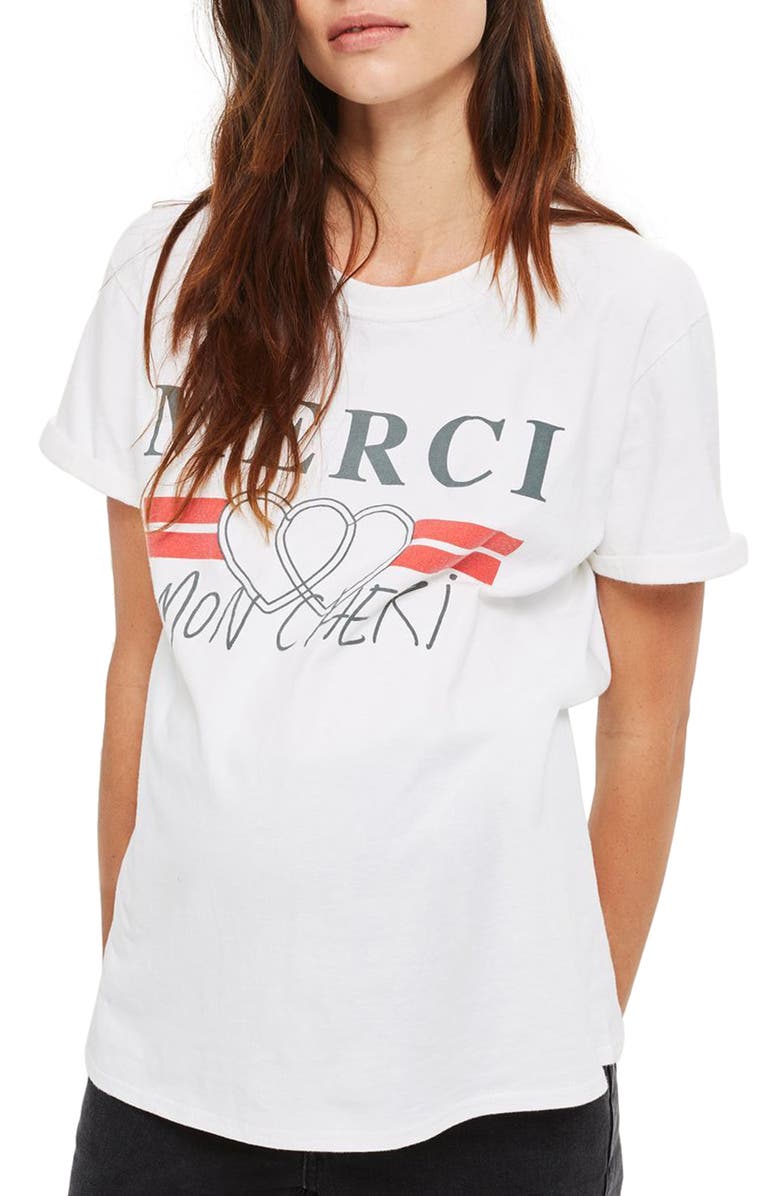 TOPSHOP Merci Mon Cheri Maternity Tee, Main, color, WHITE MULTI