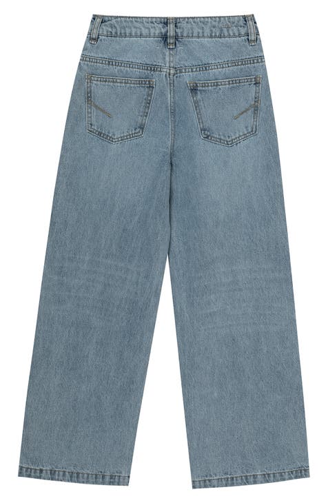 Kids Girls Stretchy Jeans Designer Rose Embroidered Denim Pants