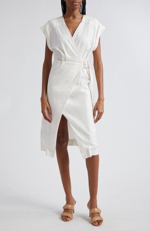 Veronica Beard Octavia Linen Blend Midi Wrap Dress Off White at Nordstrom,