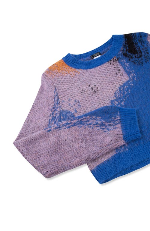 Shop Truce Kids' Abstract Jacquard Crewneck Sweater In Blue Multi