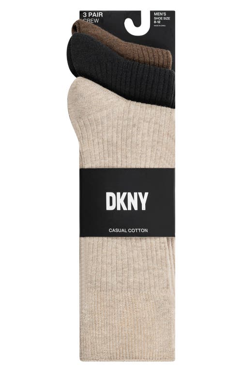 Shop Dkny Assorted 3-pack Crew Socks In Medium Brown
