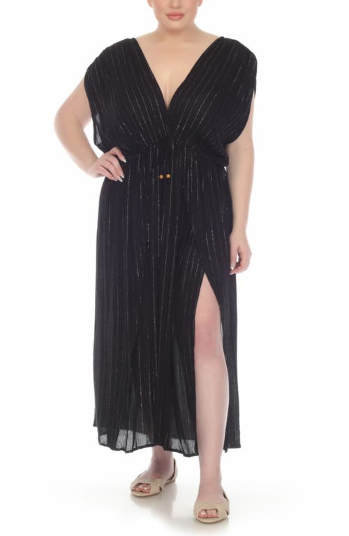 Shop Boho Me Metallic Stripe Cover-up Maxi Dress In Black/silver