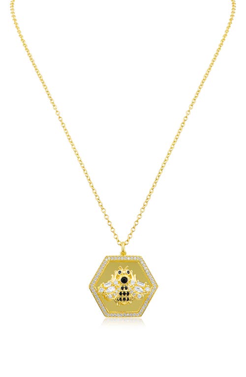 Shop Cz By Kenneth Jay Lane Cz Bee Hexagon Pendant Necklace In Black/gold