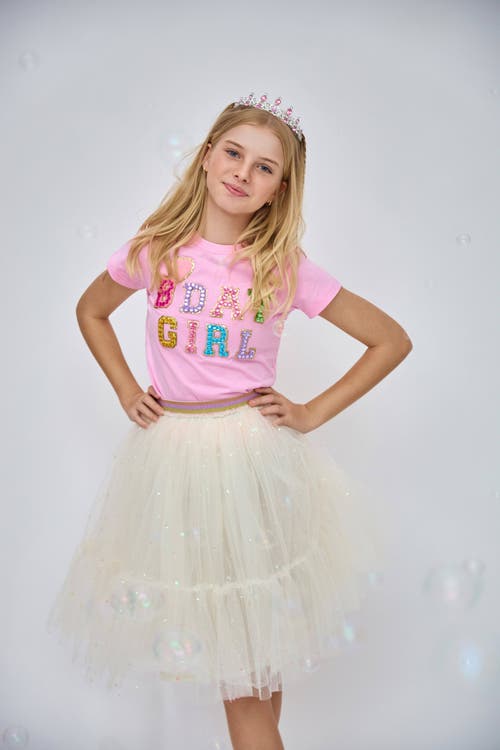 LOLA + THE BOYS LOLA + THE BOYS PINK BIRTHDAY GIRL GEM T-SHIRT 