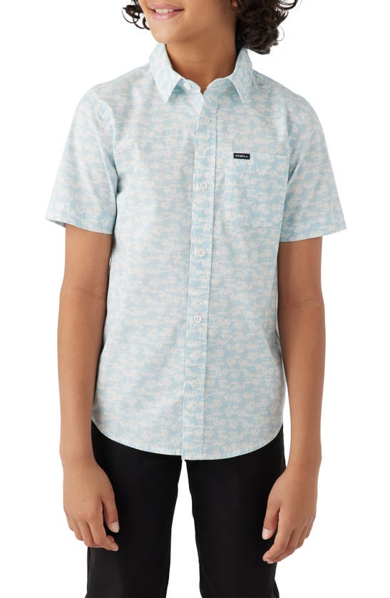 O'neill Kids' Quiver Short Sleeve Stretch Button-up Shirt In Sky Blue
