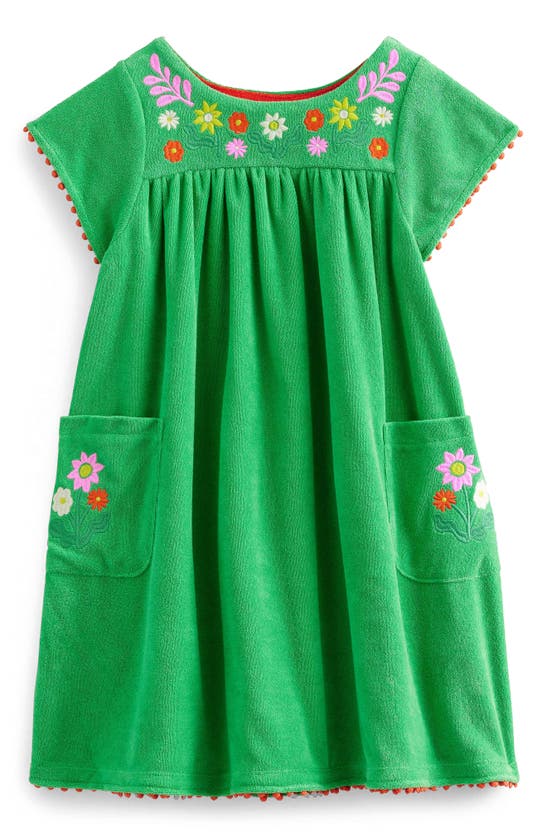 Boden Kids' Embroidered Terry Dress In Aloe Green Flowers