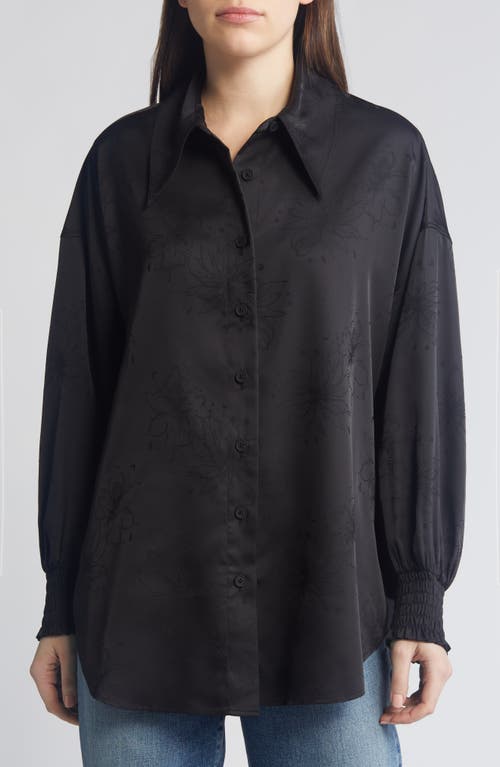 AllSaints Charli Floral Jacquard Long Sleeve Button-Up Shirt Black at Nordstrom, Us