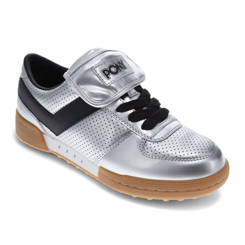 Shop Pony Linebacker Metallic Sneakers In Silver/black