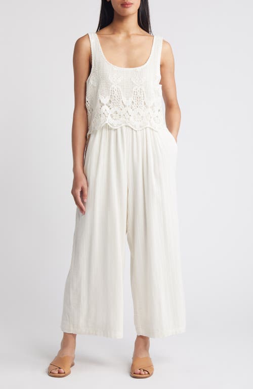 Lucky Brand Lace Bodice Jumpsuit In White
