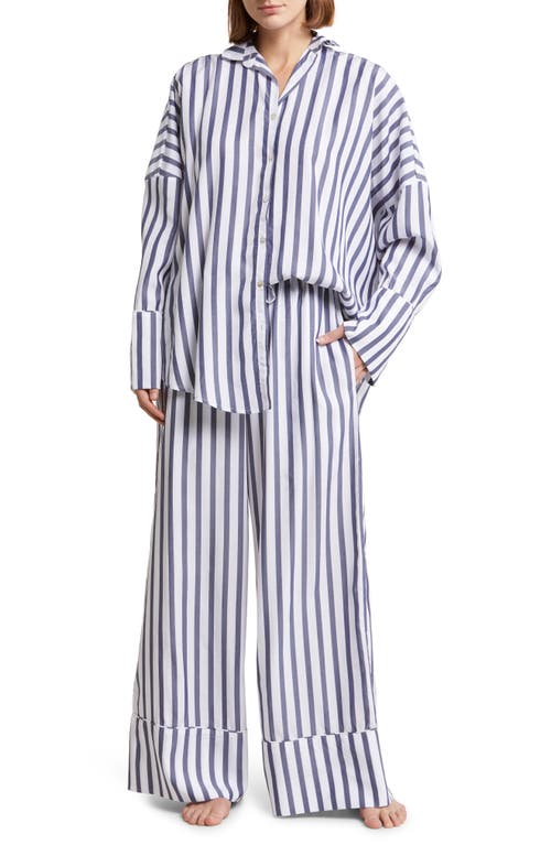 Papinelle Amelie Stripe Wide Leg Pajamas In White/navy Stripe