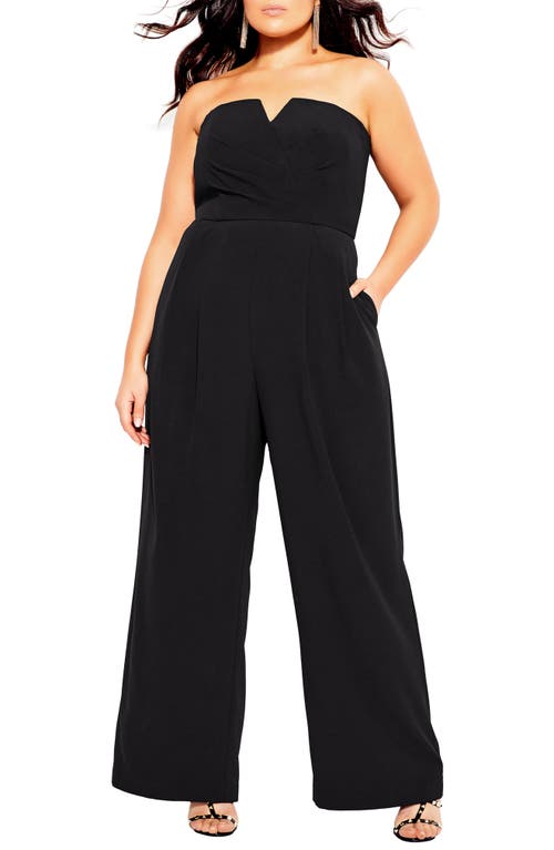 City Chic So Sassy Strapless Jumpsuit in Black