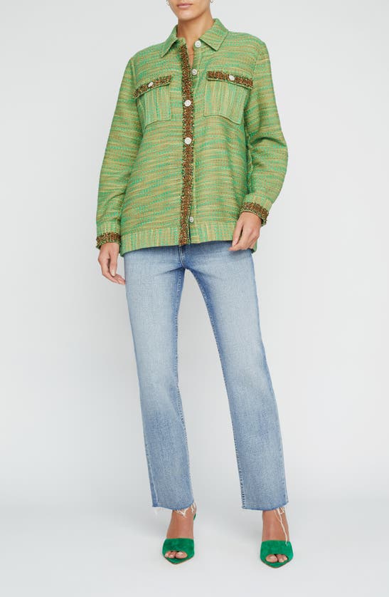 Shop L Agence Jeanine Cotton Blend Tweed Shirt Jacket In Fern Multi Tweed