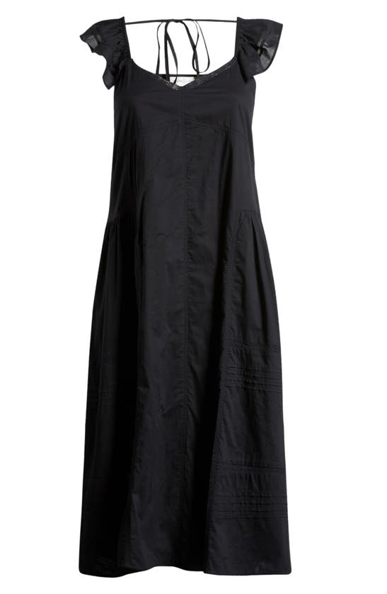 Shop Treasure & Bond Tie Back Flutter Sleeve Cotton Midi Dress In Black