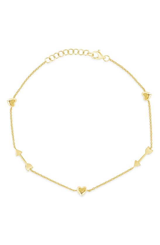 Shop Ron Hami 14k Gold Heart & Arrow Station Anklet In 14k Yellow Gold