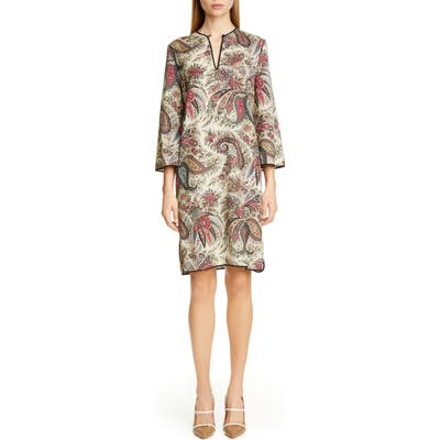 Etro Paisley Print Wool Shift Dress, US / 42 IT - Burgundy