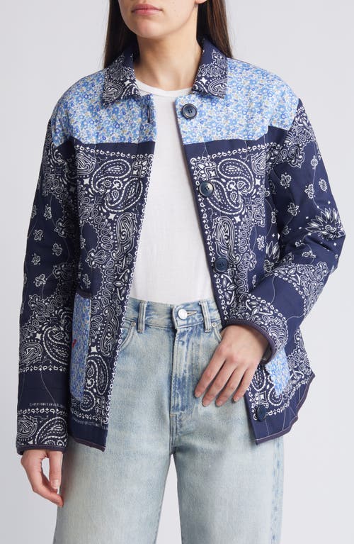 x Liberty London Mixed Print Quilted Jacket in Navy