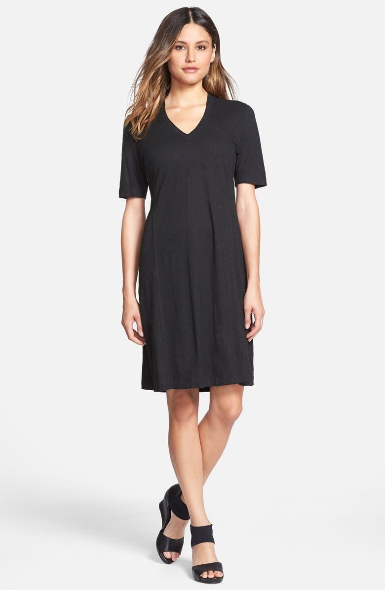 Eileen Fisher Hemp & Organic Cotton Deep V-Neck Dress (Regular & Petite ...