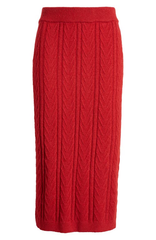 Shop Anne Klein Chevron Stitch Cable Knit Midi Pencil Skirt In Titian Red