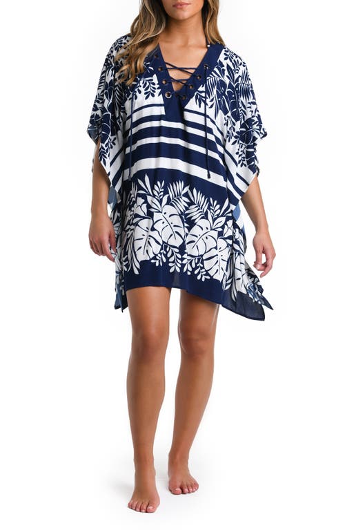 Lace-Up Cover-Up Caftan in Indigo