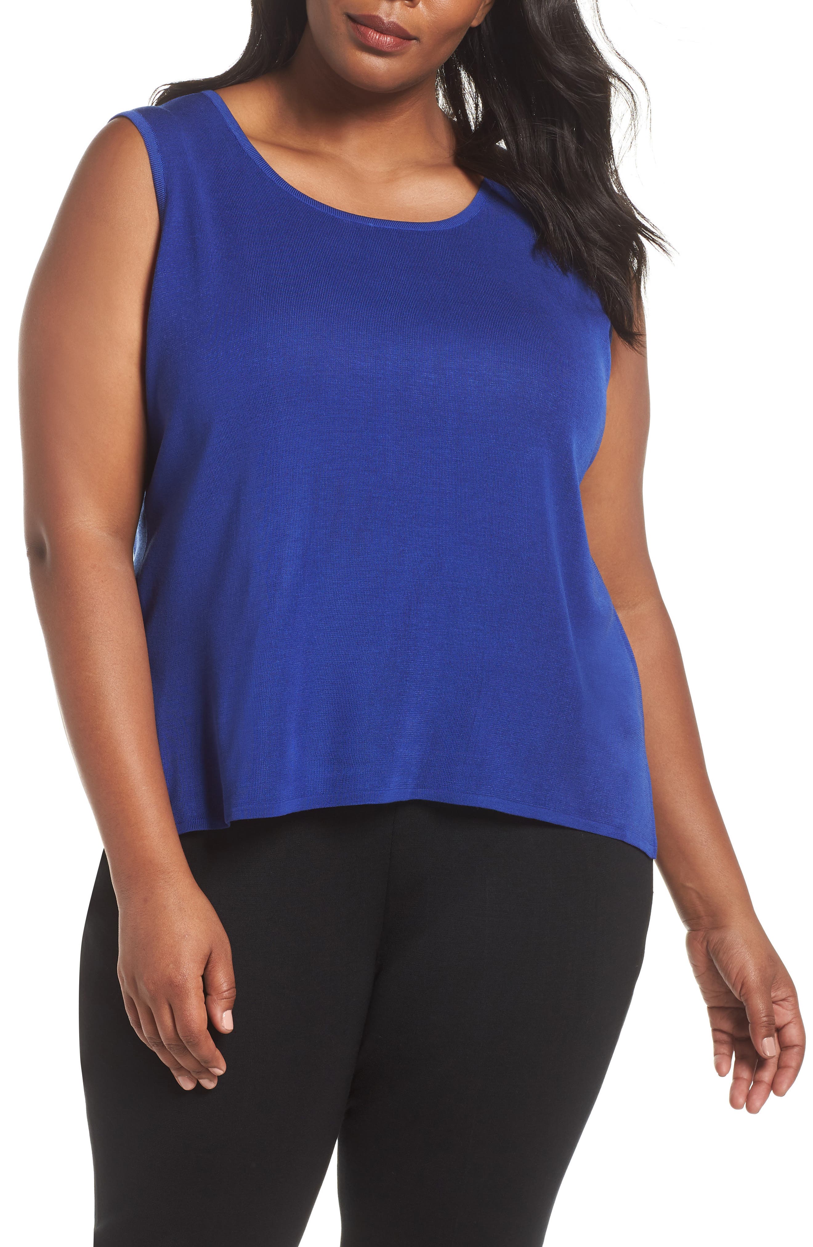 Plus Size Ming Wang Scoop Neck Knit Tank, Blue