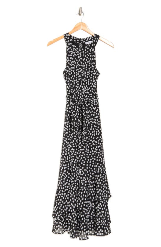 Calvin Klein Polka Dot Chiffon Maxi Dress In Black/ Cream